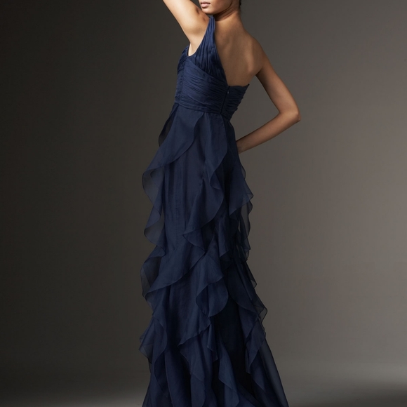 navy blue ruffle dress